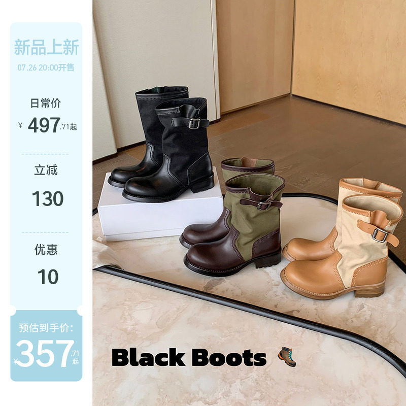 【苏茵茵】首尔机车靴~5cm粗跟扣带沙漠牛仔堆堆西部短靴女马丁靴主图