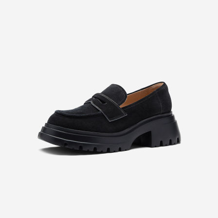 Nine West/玖熙复古风反绒皮乐福鞋女厚底百搭一脚蹬通勤休闲鞋