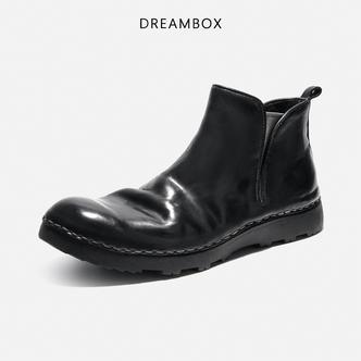 DREAMBOX钧博马臀皮切尔西靴固特异皮底短靴极简风秋冬中帮皮靴