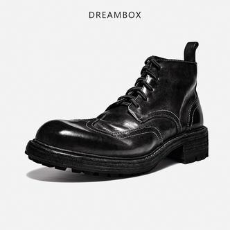 DREAMBOX钧博vibram防滑马丁靴水洗马皮雕花男靴百搭舒适靴子