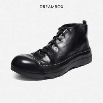 DREAMBOX钧博秋冬新款高帮包头男鞋水洗马皮舒适透气休闲时尚短靴
