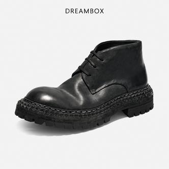 DREAMBOX钧博马臀皮短靴厚底增高防滑高帮皮鞋极简风纯手工马丁靴