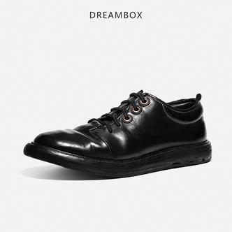 DREAMBOX钧博vibram英伦黑色休闲皮鞋马皮纯手工男士鞋子平底男鞋