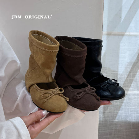 JBM 秋季新款女童蝴蝶结复古镂空凉靴韩版儿童玛丽珍芭蕾堆堆靴