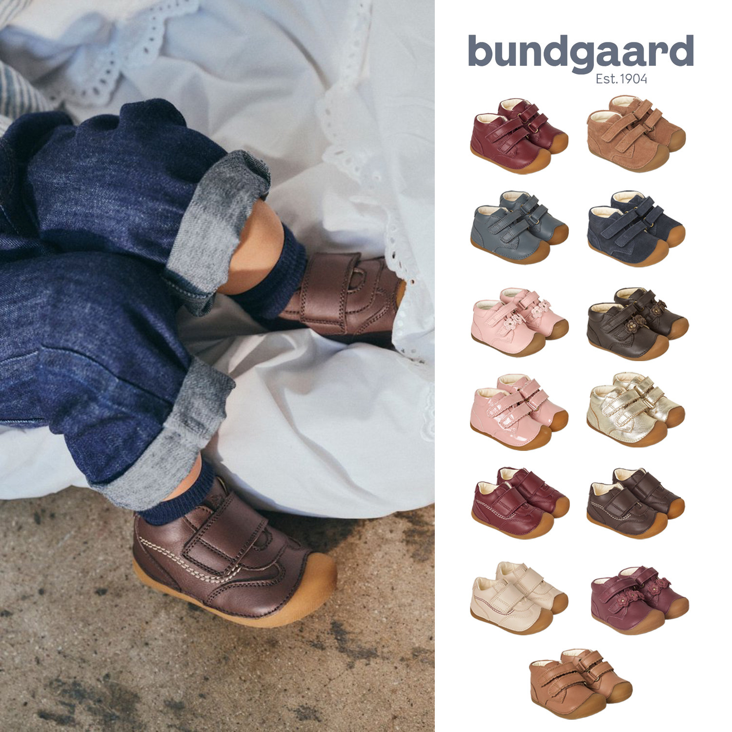 26AW新款丹麦bundgaard儿童学步鞋手工纯皮小花波浪麂皮软底防踢主图
