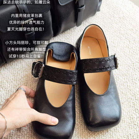 美洋MEIYANG 小方糖单鞋 头层羊皮_真皮简约方头玛丽珍A0630周一