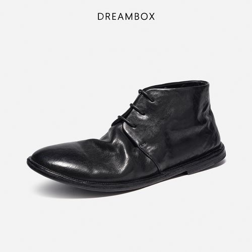 DREAMBOX钧博石洗马皮短靴2025新款中帮马丁靴英伦复古工装皮鞋主图