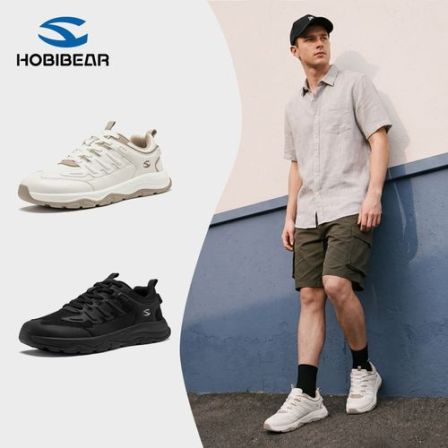 HOBIBEAR宽头男鞋夏季网面透气跑鞋新款休闲百搭增高宽楦老爹鞋