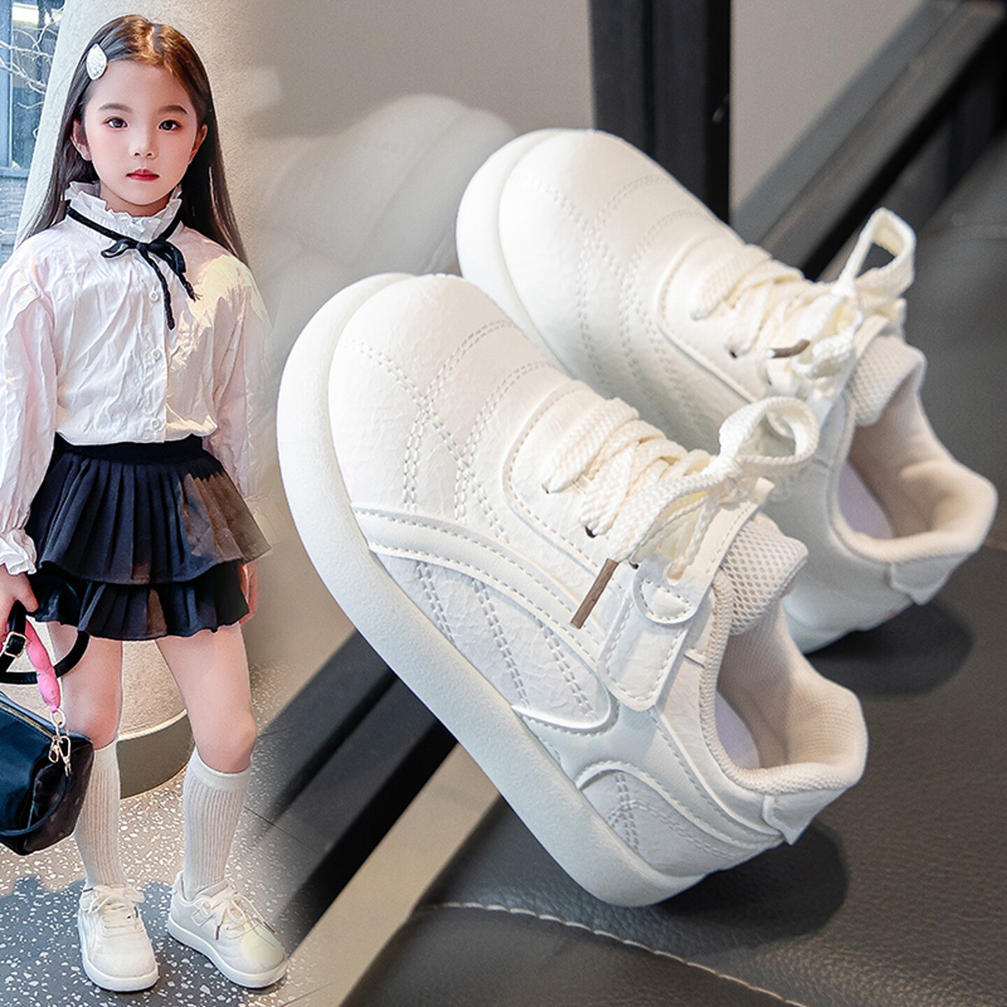 官网品牌女童小白鞋女宝宝秋季2026新款软底儿童板鞋中大童运动鞋主图