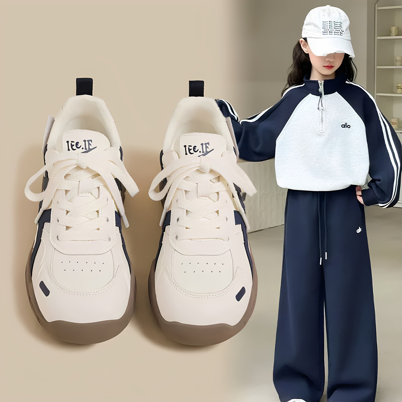 官网品牌女童德训鞋2026秋季小白鞋女孩软底儿童板鞋中大童运动鞋主图