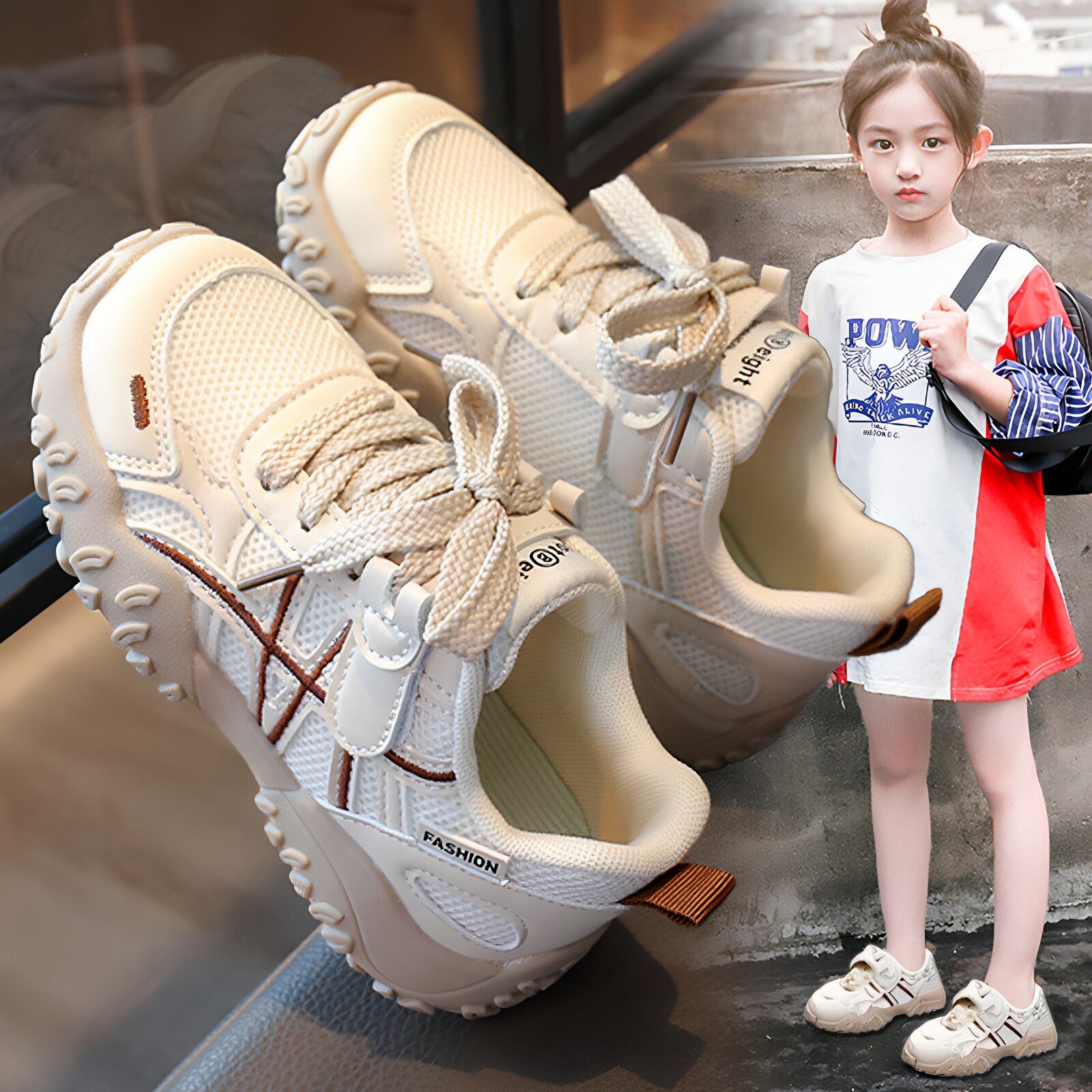 官网品牌女童小白鞋2026夏季新款软底儿童运动鞋女孩老爹鞋中大童主图