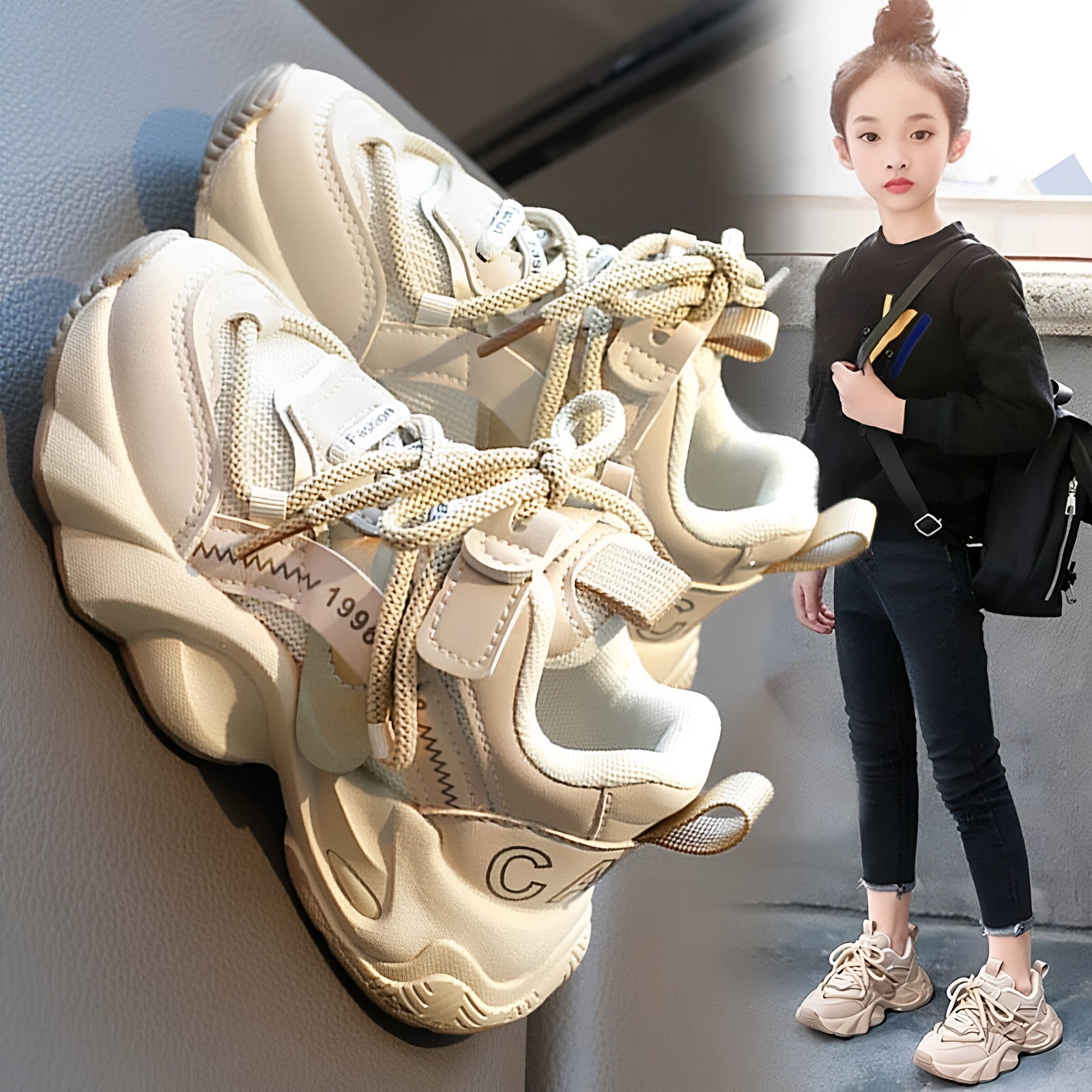 官网品牌女童运动鞋2026新款秋季儿童轻便老爹鞋女孩小白鞋中大童主图