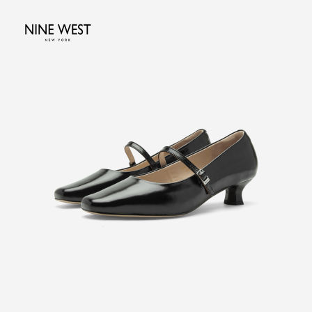 Nine West/玖熙复古风玛丽珍鞋女方头一字带猫跟时尚气质浅口单鞋