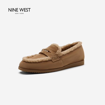 Nine West/玖熙休闲风加绒乐福鞋女平底毛毛鞋保暖百搭外穿懒人鞋