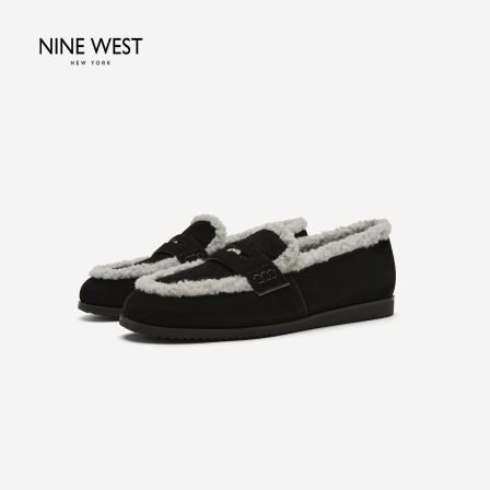 Nine West/玖熙复古风乐福鞋女士平底加绒保暖懒人毛毛鞋舒适单鞋