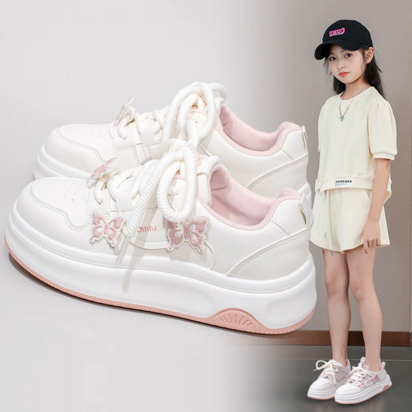 官网品牌女童小白鞋秋季2026新款中大童运动板鞋女孩软底儿童鞋子主图