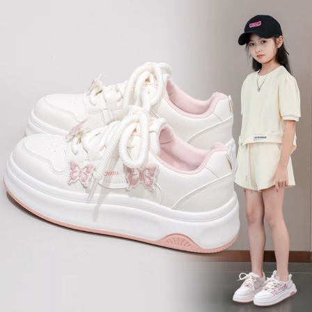 官网品牌女童小白鞋秋季2026新款中大童运动板鞋女孩软底儿童鞋子