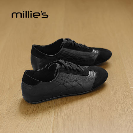 MILLIE'S/妙丽黑色德训鞋女鞋软底不累脚百搭休闲运动鞋秋季新款