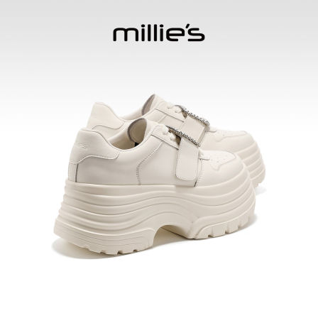 MILLIE'S/妙丽简约风松糕底增高深口单鞋女白色厚底舒适百搭女鞋