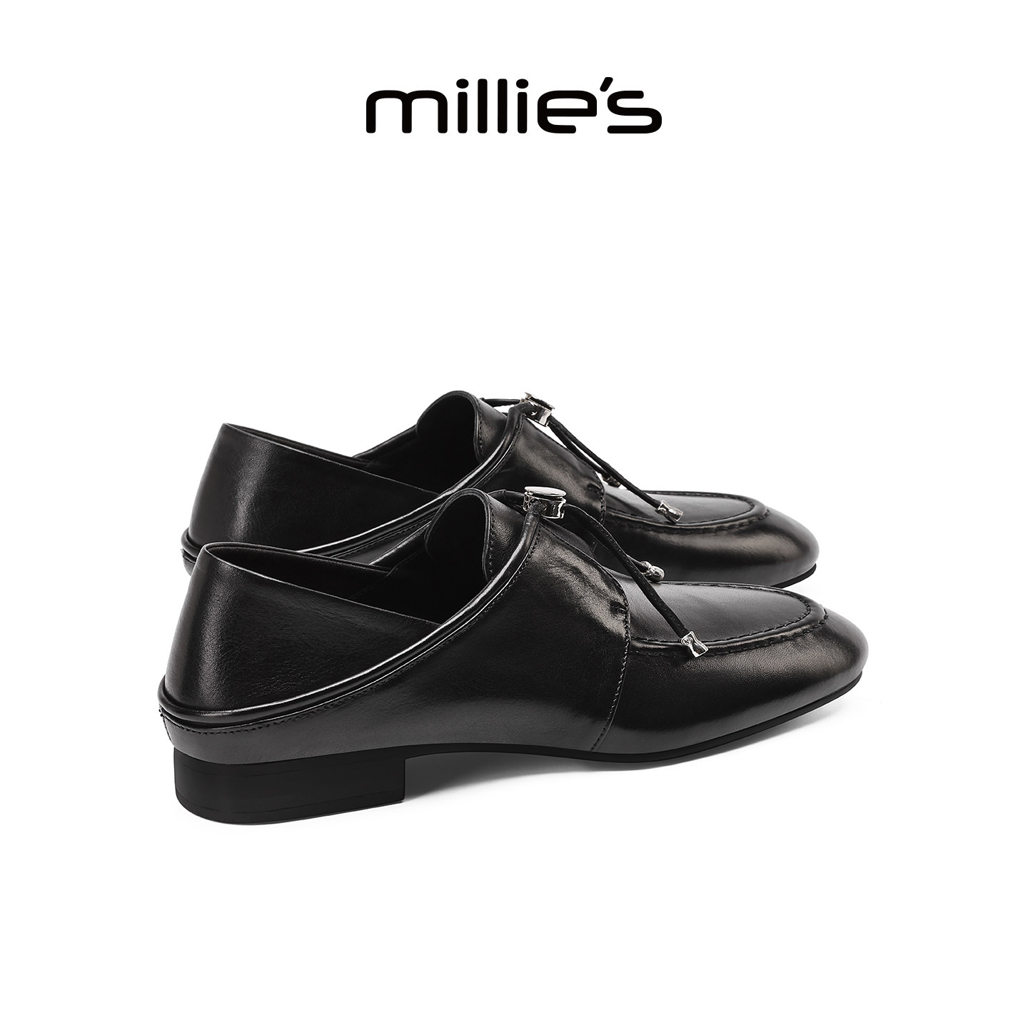 MILLIE'S/妙丽黑色真皮乐福鞋女英伦风复古百搭单鞋2026秋季新款主图