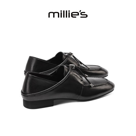 MILLIE'S/妙丽黑色真皮乐福鞋女英伦风复古百搭单鞋2026秋季新款