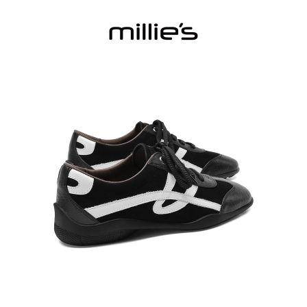 MILLIE'S/妙丽真皮德训鞋女鞋黑色拼色复古风百搭休闲鞋秋季新款