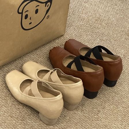 晚睡兰•内增高8.5cm猪鼻子芭蕾单鞋女2026秋季新款玛丽珍女鞋绑带
