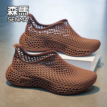 SENMA/森马3D打印休闲鞋男夏季2026年新款黑色厚底复古潮流洞洞鞋