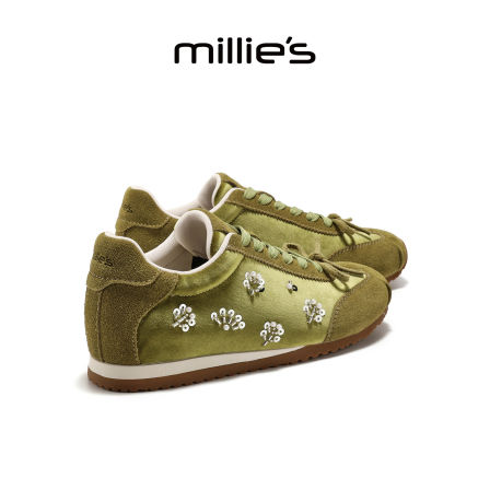 MILLIE'S/妙丽复古风绿色麂皮德训鞋女鞋舒适百搭休闲鞋秋季新款