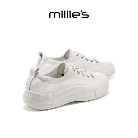 MILLIE'S/妙丽极简风厚底白色板鞋女休闲百搭真皮小白鞋秋季新款