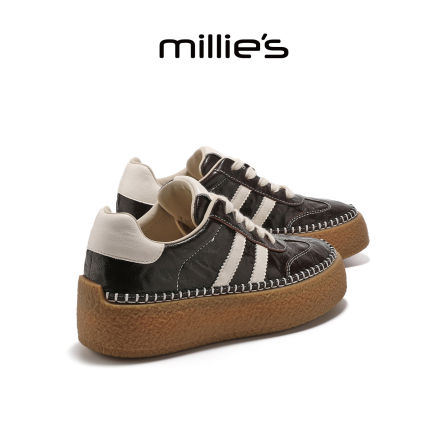 MILLIE'S/妙丽复古德训鞋女厚底真皮板鞋百搭休闲运动鞋秋季新款