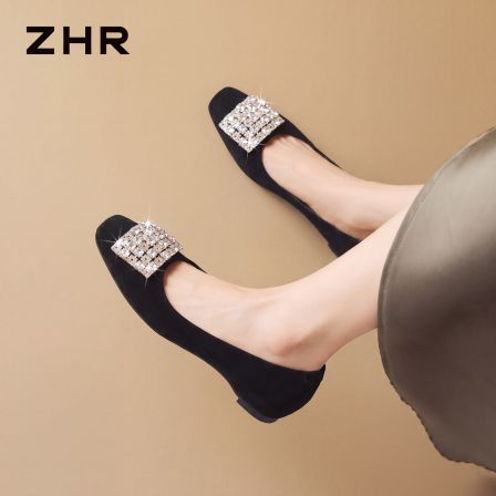 ZHR则则浅口单鞋女2026秋新款法式水钻绒面婚鞋伴娘鞋软底工作鞋
