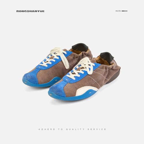 Rongshanyue【轻溯】反绒拼帆布擦色做旧德训鞋休闲阿甘鞋女B1692主图