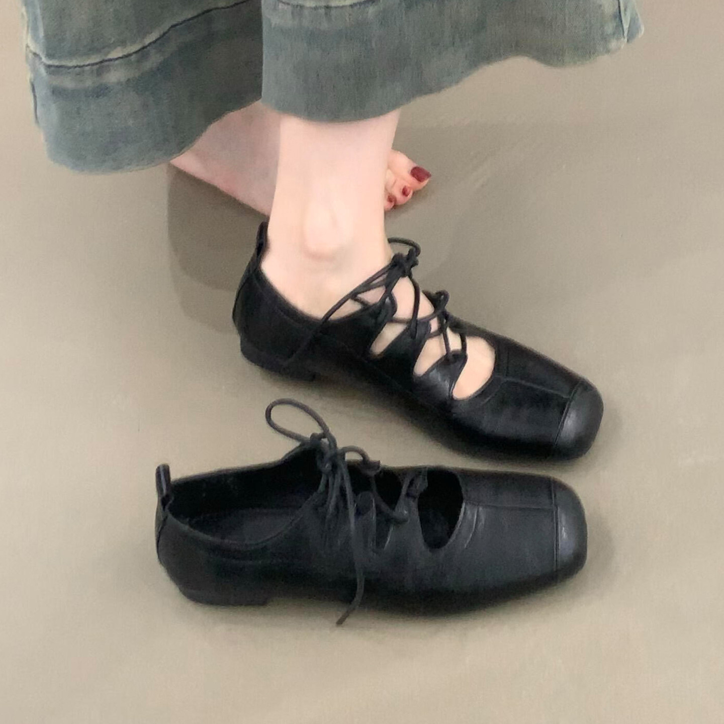 羊皮版~法式芭蕾风文艺复古休闲时尚舒适玛丽珍鞋女低跟浅口单鞋主图