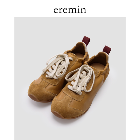 EREMIN林痣晴/羊皮拼接复古德训鞋软底系带真皮运动休闲鞋