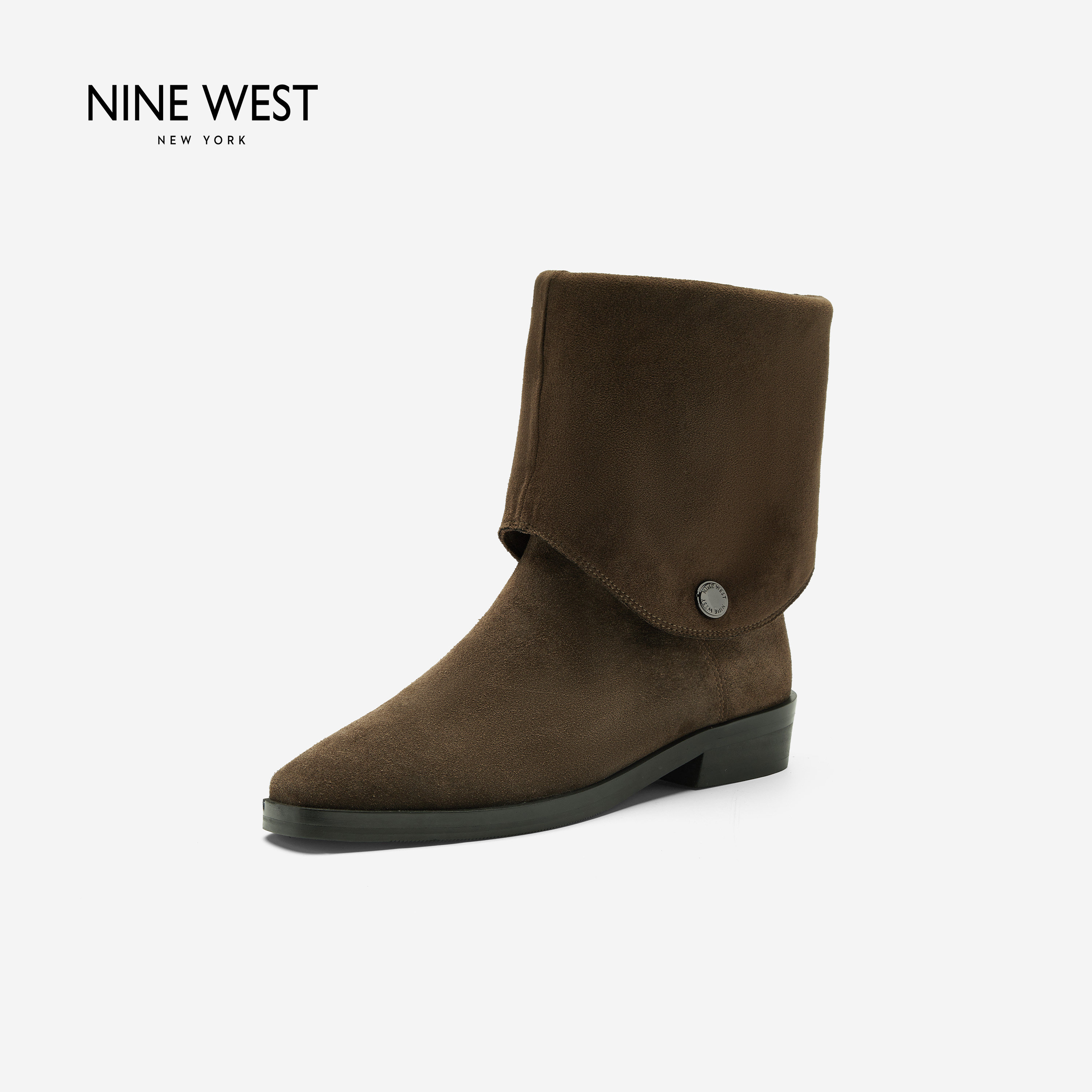 Nine West/玖熙法式风麂皮两穿堆堆靴女秋冬百搭显瘦中筒靴骑士靴主图