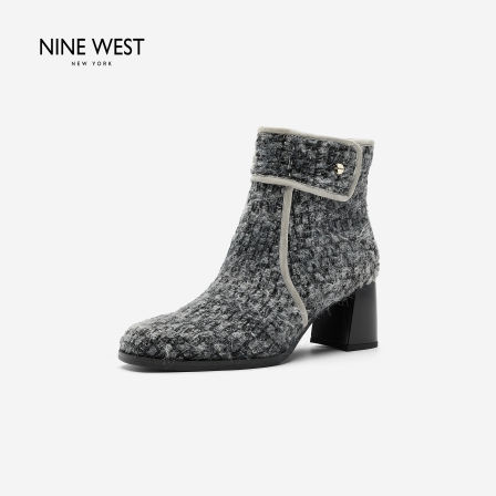 Nine West/玖熙小香风粗跟短靴女秋冬百搭侧拉链优雅气质高跟靴