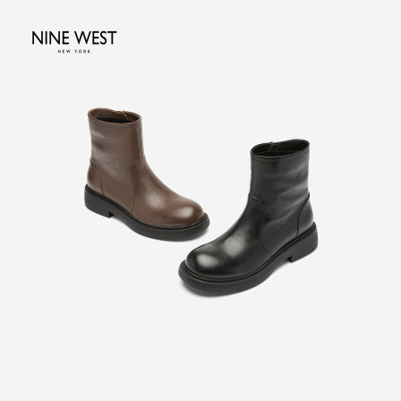 Nine West/玖熙英伦风圆头厚底短靴女真皮百搭切尔西靴休闲裸靴