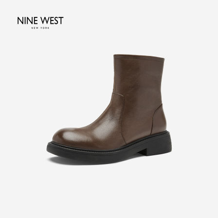 Nine West/玖熙休闲风圆头厚底短靴女简约切尔西靴时尚气质靴子