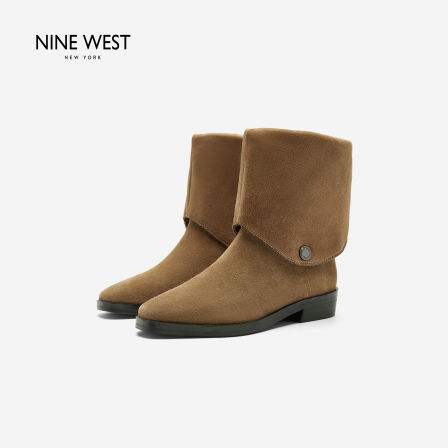 Nine West/玖熙复古风两穿堆堆靴女秋冬百搭翻折骑行靴麂皮长靴