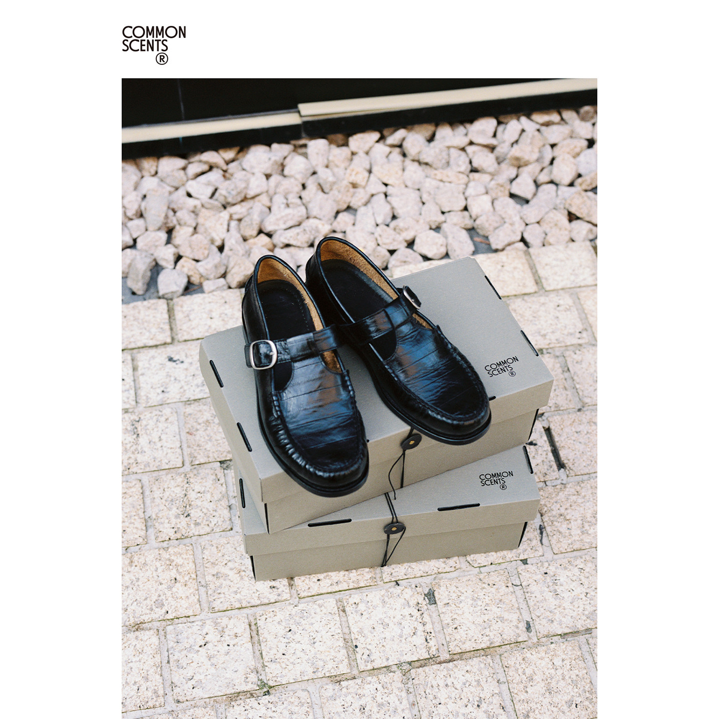 COMMON SCENTS鳗鱼皮压纹「Loafer」T-Bar金属日字扣牛皮乐福皮鞋主图