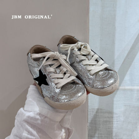 JBM 秋季儿童亮片细闪星星鞋男女童韩系平底脏脏鞋复古德训休闲鞋