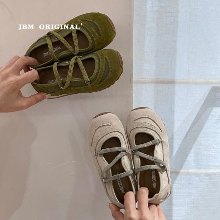 JBM 秋季儿童法式交叉绑带芭蕾玛丽珍鞋女童软皮平底浅口运动单鞋