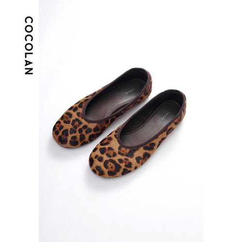 COCOLAN【豹纹】牛毛圆头浅口百搭单鞋女豹纹平底软底CL6XZ3227主图