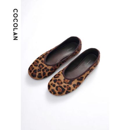COCOLAN【豹纹】牛毛圆头浅口百搭单鞋女豹纹平底软底CL6XZ3227