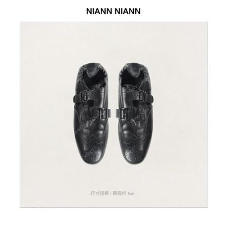 NiannNiann 26新女装复古雕花外牛皮内羊皮舒适一脚蹬乐福鞋17363