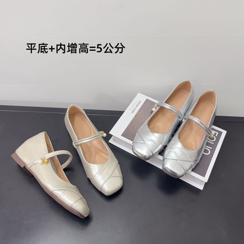 内增高5cm~法式方头玛丽珍鞋女夏季浅口软底百搭平底气质方头单鞋主图