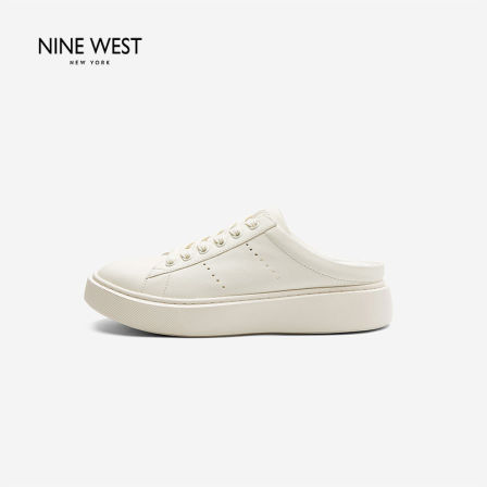 Nine West/玖熙厚底白色半拖女真皮增高外穿通勤懒人穆勒包头拖