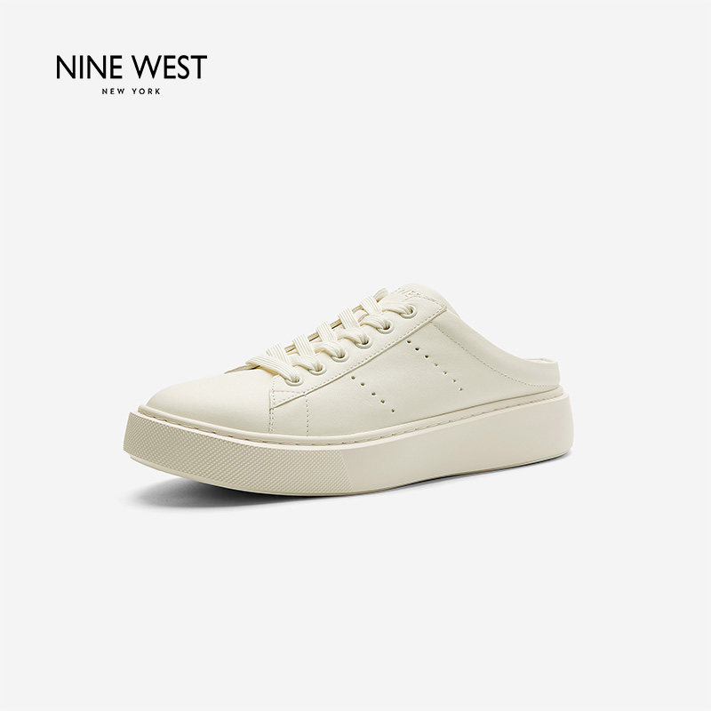 Nine West/玖熙厚底小白鞋半拖女真皮增高外穿通勤懒人穆勒包头拖主图