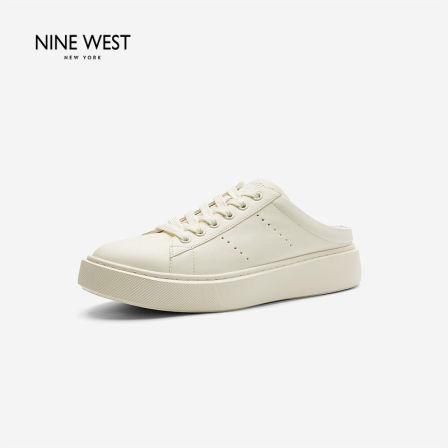 Nine West/玖熙厚底小白鞋半拖女真皮增高外穿通勤懒人穆勒包头拖